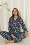 Mirano 9504 Milan Yumuşak Kumaş Boydan Düğmeli Uzun Kollu Kadın Pijama Takımı