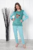 Fwn 04-3301 Peluş Welsoft Polar Kışlık Yumoş Geyikli Kadın Pijama Takımı