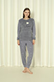 Fwn 04-3309 Peluş Welsoft Polar Kışlık Yumoş Kalpli Kedili Kadın Pijama Takımı