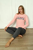 Fawn 04-3011 İnterlok Kumaş Love Baskılı Kışlık Ev Kadın Pijama Takımı