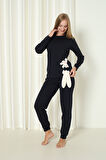 Fwn 4002 İnterlok Kışlık Tavşanlı Kadın Ev Pijama Takımı