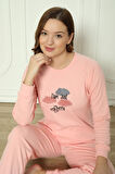 Fwn 4006 İnterlok Kışlık Bulut Desenli Kadın Pijama Takımı