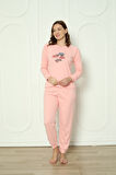 Fwn 4006 İnterlok Kışlık Bulut Desenli Kadın Pijama Takımı
