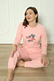 Fwn 4006 İnterlok Kışlık Bulut Desenli Kadın Pijama Takımı