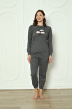 Fwn 4006 İnterlok Kışlık Bulut Desenli Kadın Pijama Takımı