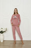 Fawn 5006 Peluş Welsoft Polar Kışlık Yumoş Kadın Pijama Takımı Uyuyan Kedili
