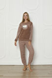 Fawn 3312 Peluş Welsoft Polar Kışlık Yumoş Uyuyan Ayılı Kadın Pijama Takımı