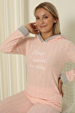 Fawn 3900 Peluş Welsoft Polar Kışlık Kapşonlu Kadın Pijama Takımı