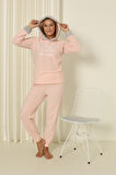 Fawn 3900 Peluş Welsoft Polar Kışlık Kapşonlu Kadın Pijama Takımı