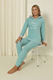 Fawn 3900 Peluş Welsoft Polar Kışlık Kapşonlu Kadın Pijama Takımı