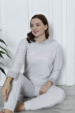Fawn 3903 Peluş Welsoft Polar Kışlık Kapşonlu Kadın Pijama Takımı