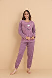 Fwn 04-3309 Peluş Welsoft Polar Kışlık Yumoş Kalpli Kedili Kadın Pijama Takımı