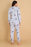 Fawn 1204 Peluş Welsoft Polar Kışlık Yumoş Panda Kadın Pijama Takımı