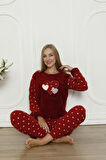 Fawn 3316 Peluş Welsoft Polar Kışlık Yumoş Kalpli Kadın Pijama Takımı