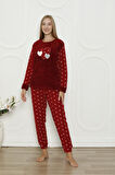 Fawn 3316 Peluş Welsoft Polar Kışlık Yumoş Kalpli Kadın Pijama Takımı