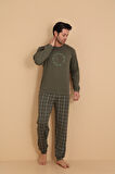 FLKN 7003 İnterlok Kışlık Ekose Pijamalı Erkek Pijama Takımı