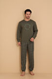 FLKN 7003 İnterlok Kışlık Ekose Pijamalı Erkek Pijama Takımı