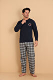 Falkom 7014 İnterlok Kışlık Ekose Pijamalı Erkek Pijama Takımı