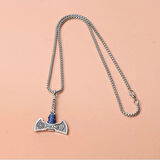 Viking Gri Çift Taraflı Balta Erkek Kolye Çelik Lacivert İpli