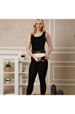 Kadın Siyah Termal Sauna Tayt Ve Atlet Takım