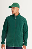 Erkek Yeşil Anti-pilling Tüylenme Yapmayan Standart Fit Bato Yaka Sweatshirt Polar Ceket