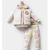 KIZ BEBEK YELEKLİ SWEATLİ ÇİÇEK DESEN TAKIM