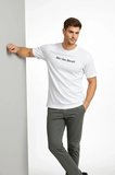 Erkek Wafıl Kumaş Tişört Regular Kalıp Bisiklet Yaka Baskılı Günlük Basic T-Shirt - Beyaz