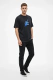 Erkek Asit Yıkamalı Oversize Tişört Future Worlds Baskılı Bisiklet Yaka Kısa Kollu Streetwear %100 Pamuk Street Style T-shirt - Siyah