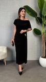 Kadın Kısa Kollu Tek Omuzdan Açık Beli Lastikli Sandy Maxi Elbise