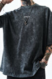 Erkek Snake Baskılı Yıkamalı Oversize T-Shirt Siyah