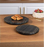 SİYAH RENK 2Lİ YUVARLAK MERMER SUNUMLUK SETİ 25 CM & 30 CM