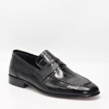 Bruno Shoes Klasik Erkek Deri Kösele Taban Aykkabi -Siyah Croco-P05-44205K