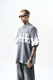 Erkek Orpheus Baskılı Oversize T-Shirt Füme
