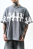 Erkek Orpheus Baskılı Oversize T-Shirt Füme