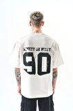 Erkek Ninety Baskılı Oversize T-Shirt Ekru