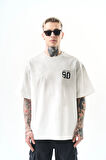 Erkek Ninety Baskılı Oversize T-Shirt Ekru