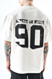 Erkek Ninety Baskılı Oversize T-Shirt Ekru