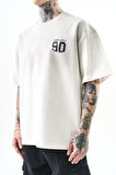 Erkek Ninety Baskılı Oversize T-Shirt Ekru