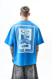 Erkek Guns Roses Baskılı Oversize T-Shirt Mavi