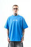 Erkek Guns Roses Baskılı Oversize T-Shirt Mavi