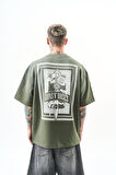 Erkek Guns Roses Baskılı Oversize T-Shirt Haki