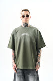 Erkek Guns Roses Baskılı Oversize T-Shirt Haki