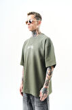 Erkek Guns Roses Baskılı Oversize T-Shirt Haki