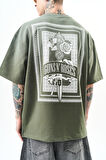 Erkek Guns Roses Baskılı Oversize T-Shirt Haki
