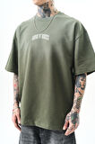 Erkek Guns Roses Baskılı Oversize T-Shirt Haki