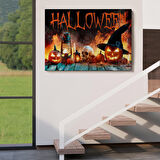 İskelet Kafa ve Oymalı Kabaklar Cadılar Bayramı Dekoratif Duvar Tablosu-5198