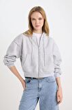 DeFacto Coool Standart Fit Kapüşonlu Basic Düz Kanguru Cepli Fermuarlı Sweatshirt Z7069AZ24WNGR210