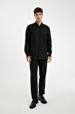 DeFacto %100 Pamuk Regular Fit Polo Yaka Oxford Basic Düz Uzun Kollu Siyah Gömlek A8028AX24AUBK81