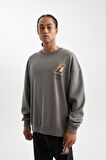 DeFactoFit NBA Los Angeles Lakers Oversize Geniş Kalıp Bisiklet Yaka Sırt Baskılı Kalın Sweatshirt C9254AX24AUGR211