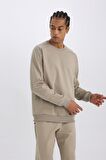 DeFactoFit Standart Fit Bisiklet Yaka Baskılı Pike Sporcu Sweatshirt C9185AX24AUGR317